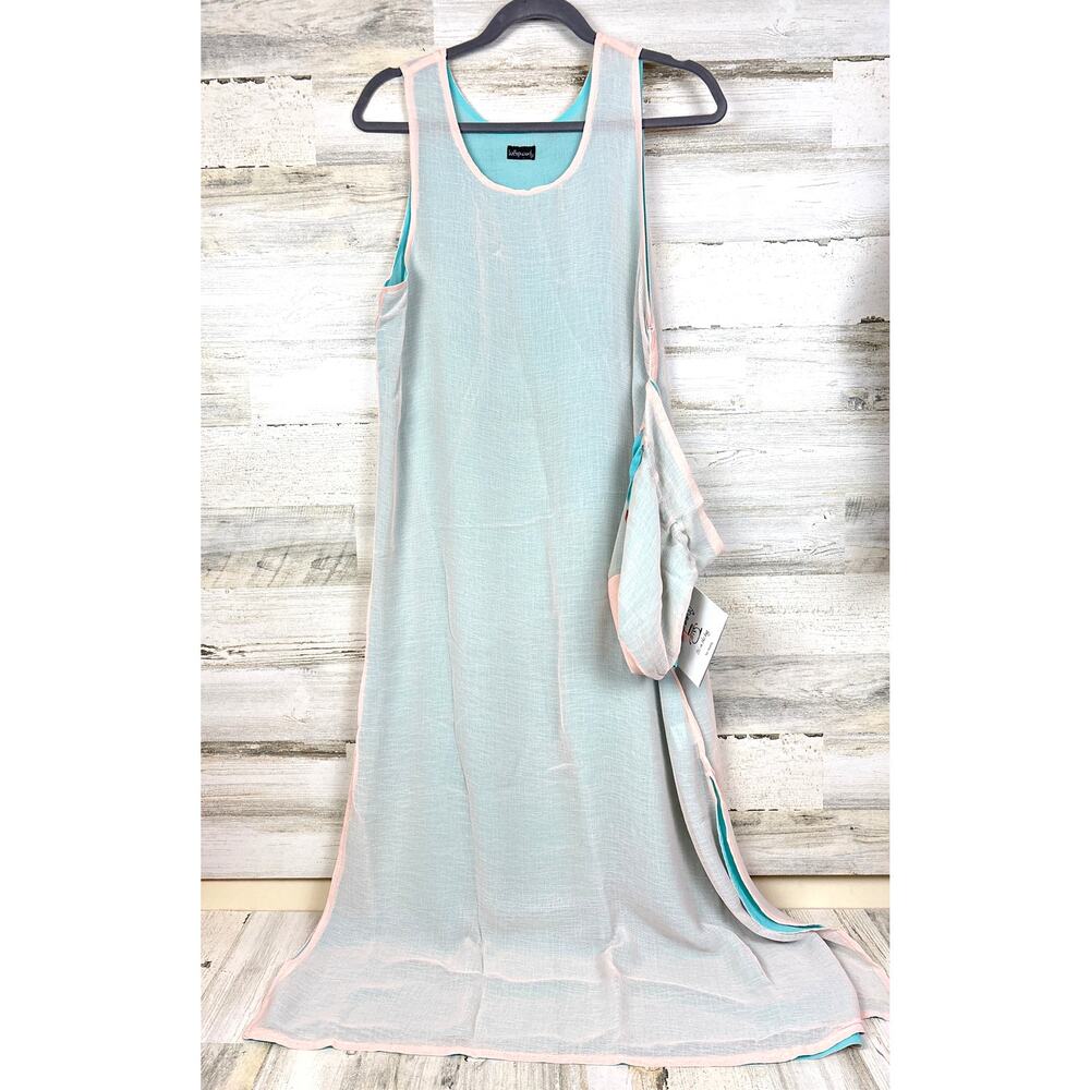 Wrapsody Womens M Blue Pink Sleeveless Maxi Dress Silky Matching Bag NEW Summer